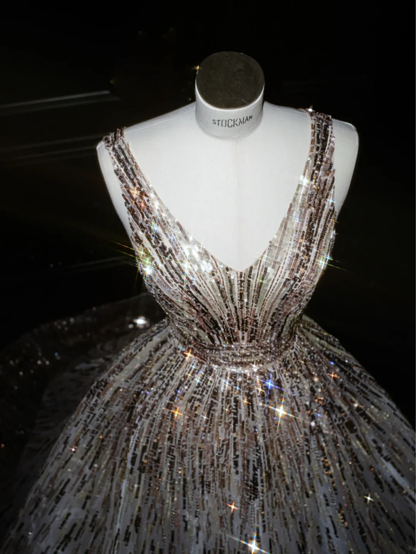 Temperament sequined suspenders waist slim fit puffy princess dress, prom dress R5658