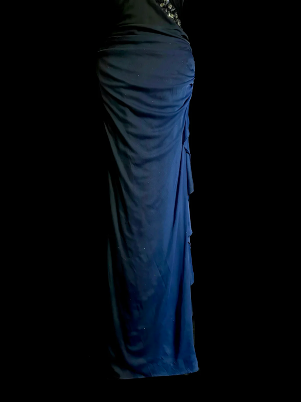 Gradient dark blue strapless fitted long ball gown R6653