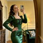 Green square neckline, fitted waist, slimming and sexy long ball gown R8616