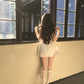 White sleeveless slim waist irregular skirt homecoming dress R5081