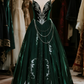 Dark green suspender satin waist slim elegant long skirt ball gown R6072