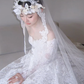White lace one-shoulder slim waist sexy puffy long dress bridal dress R6054