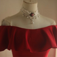 Red off-the-shoulder ruffled neckline, fitted waist, long ball gown R6693