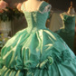 Light green halter-neck fitted waist ball gown with a full skirt R7265