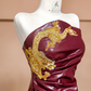Burgundy strapless fitted waist bodycon sexy long ball gown, bridal dress R8340
