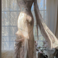 Light pink floral print halter-neck fitted bodycon long ball gown R7688