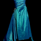 Blue strapless, fitted waist, pleated hips, long fishtail skirt, ball gown R8102