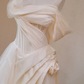 White sleeveless slim waist design satin bridal gown R5700