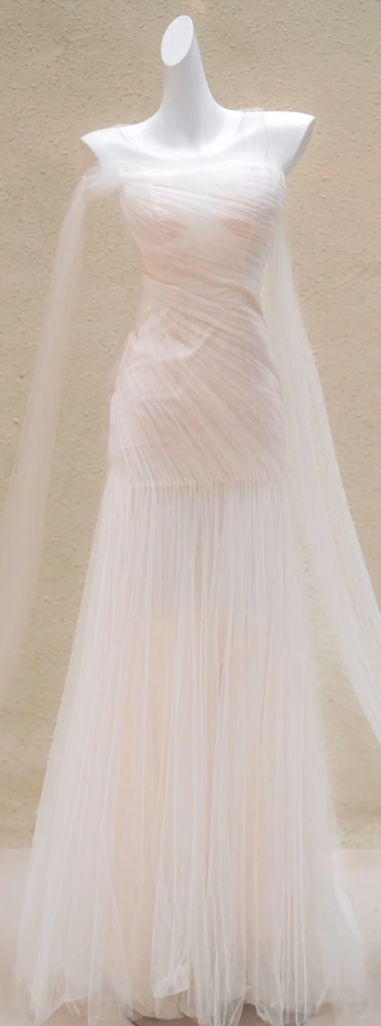 Pink slim waist hip dreamy long dress bridal gown R5740