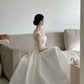 White spaghetti strap, waist-cinched, slim-fit, full-skirt prom dress, wedding dress R7959