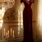 Red off-the-shoulder fitted long ball gown R6733