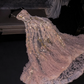 Light pink halter-neck, fitted A-line skirt, long ball gown, bridal dress R8799