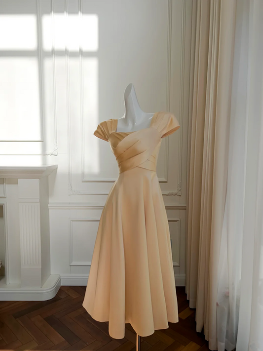 Orange short-sleeved slim-waist A-line maxi homecoming dress R5223