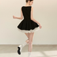 Coquette Bow Square Neck Flounce Dress with Sheer Tulle Layer R9216