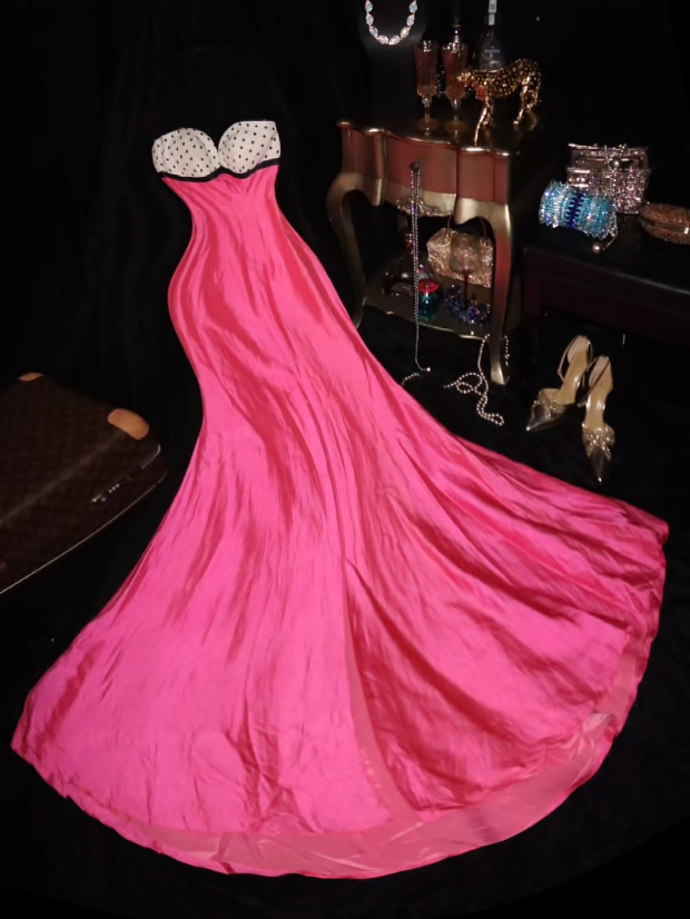 Pink strapless fitted long ball gown R6413