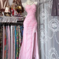 Light Pink Halter Neck Waist-Cinched Slim-Fitted Ruched Long Split-Hem Ball Gown R7411