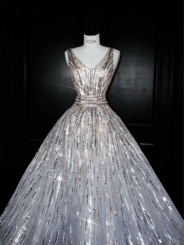 Temperament sequined suspenders waist slim fit puffy princess dress, prom dress R5658