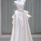 White strapless slim waist satin pleated maxi bridal gown R5855