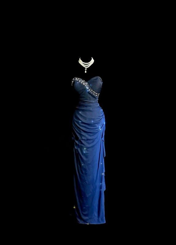 Gradient dark blue strapless fitted long ball gown R6653