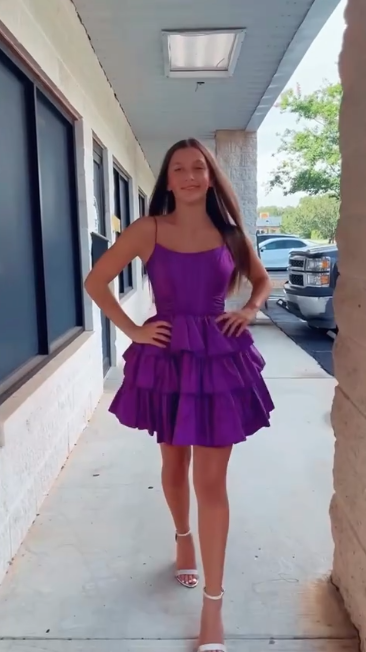 Purple suspender waist cake skirt homecoming dress R5542