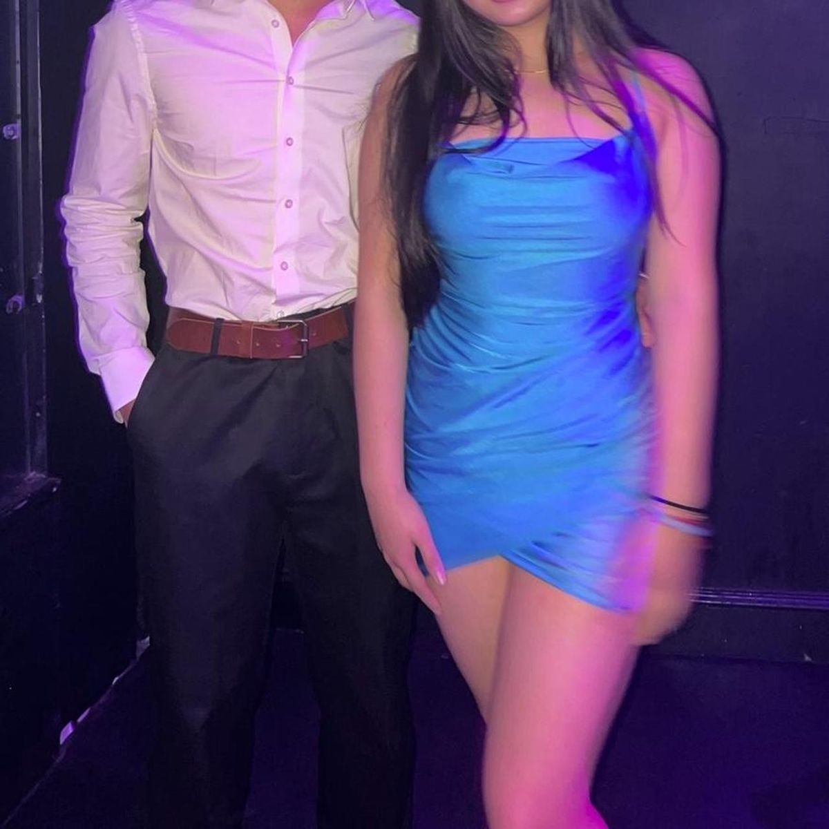 Blue suspender satin waist slim hip skirt homecoming dress R5582