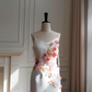 White suspenders pink three-dimensional flower design waist slim A-line short skirt homecoming dress R5042