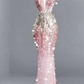 Pink halter-neck sequined fitted waist bodycon mermaid long ball gown R6453