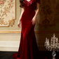 Red off-the-shoulder fitted long ball gown R6733