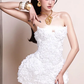 White tube top waist sexy three-dimensional flower A-line skirt short skirt homecoming dress R4553