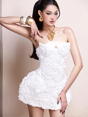 White tube top waist sexy three-dimensional flower A-line skirt short skirt homecoming dress R4553