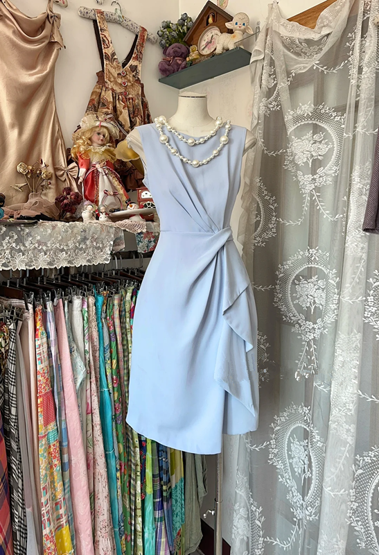 Light blue sleeveless slim waist elegant short skirt ball gown R6214