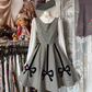 White shirt, grey suspender short suit with a fitted waist, prom dress R7451