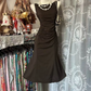 Dark brown sleeveless fitted waist sexy midi-length ball gown R7879