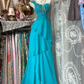 Lake blue one-shoulder fitted waist elegant long ball gown R7800