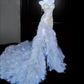 Silver Sequin Spaghetti-Strap Fitted-Waist Slim-Fit Sexy Blue-Skirt Long Prom Dress R6493