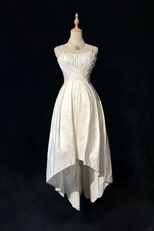 White suspenders, slim waist, irregular skirt, short skirt, homecoming dress R4920