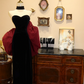 Black strapless long wedding dress with red shawl, fitted waist and hips. R6573