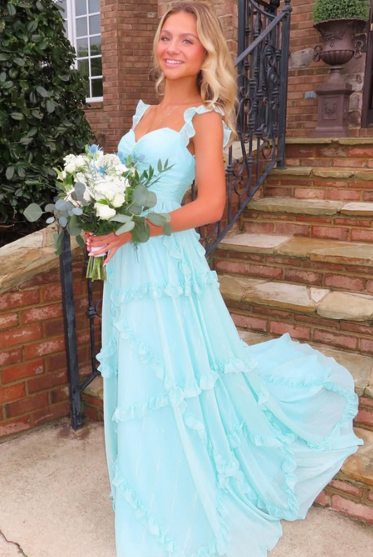 Clean Flowy Prom Gown Blue Women's Corset Maxi Evening Dress Casual Dress RS2873