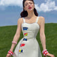 White suspenders waist slim A-line mini skirt homecoming dress R2884