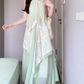 Green sleeveless halter dress irregular gentle temperament loose beach dress R0705