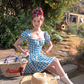 Square collar plaid waist short sleeve dress women's summer French style skirt R4826