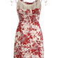 2025 summer new V-neck floral petite red A-line holiday suspender dress R0963