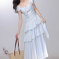 2025 French style blue dress holiday style cake long dress R1940