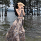 Travel wear tie-dye skirt a-line skirt temperament tube top suit women's two-piece suit R1571