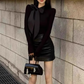 High-grade sense of the queen bow top 2025 large size sexy hip leather skirt suit R1401