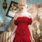 Red one shoulder lace waist sexy pleated skirt short homecoming dress R2935