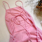 2025 new summer light peach pink sleeveless large swing backless holiday fairy back lace-up dress R0302
