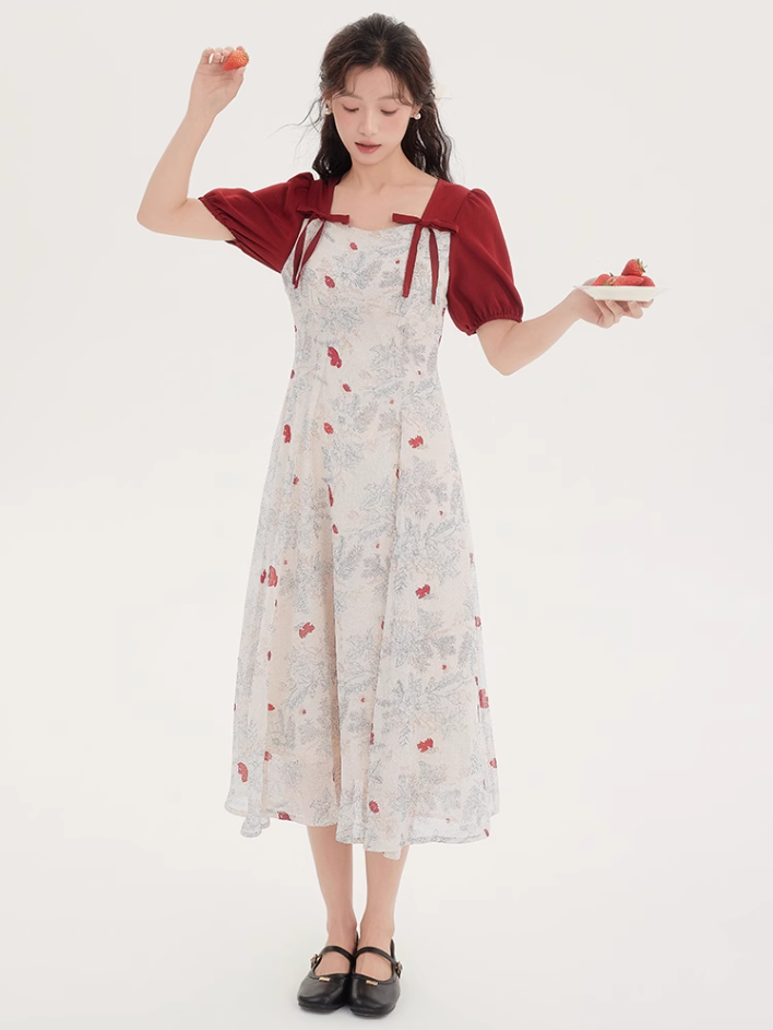 Tea break style retro French platycodon dress 2025 new floral dress niche fairy dress R2371
