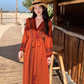 Travel wear retro ethnic style one-piece dress long sleeve seaside holiday wrap dress R1626