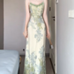 Floral suspender dress beautiful waist dating dress summer R0730